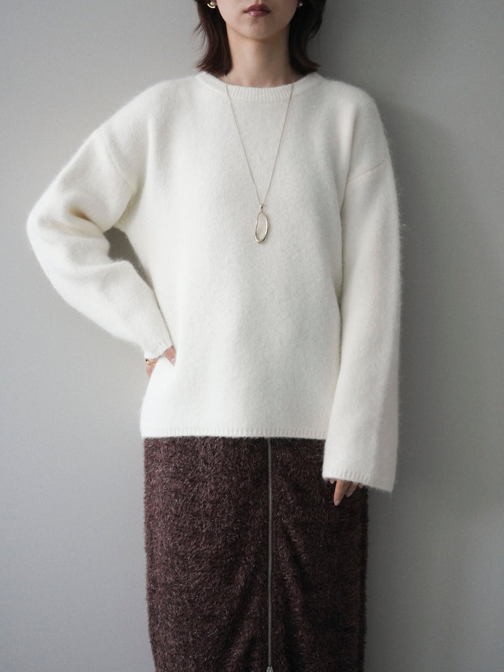 [SET]アンゴラタッチクルーネックニットプルオーバー+ラメシャギーフロントジップスカート(2set)