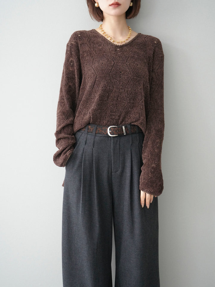 [SET]モール透かし編みニットトップス+選べるアクセセット(2set)