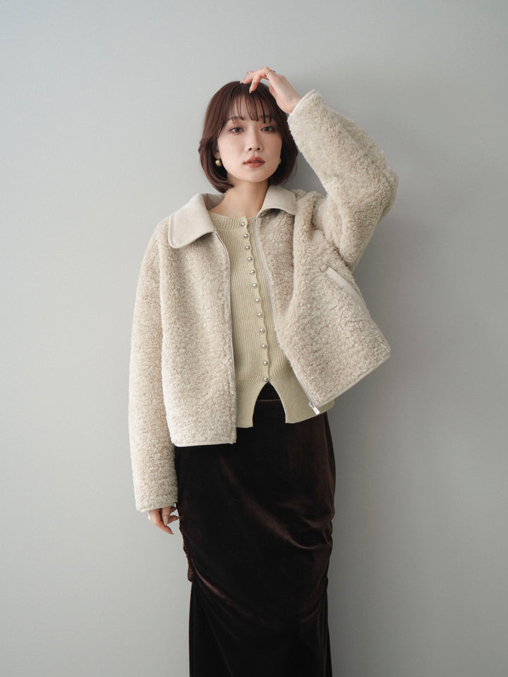 [予約]スエード襟ボアショートジャケット/beige
