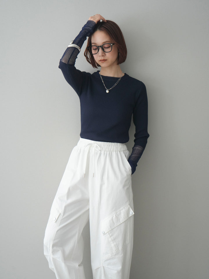 [予約]リブラメシアー切替リブニットトップス/navy