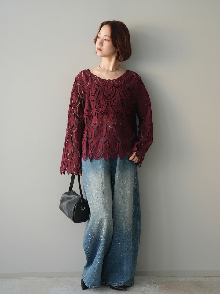 [予約]フロントビジューカーブデニムパンツ/blue