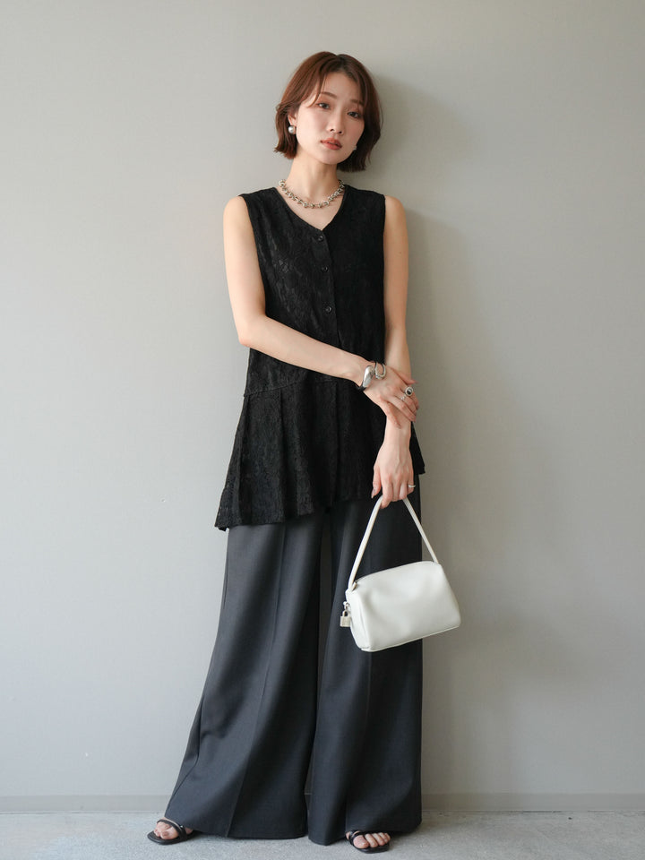 [予約]シルバーバックルドレープワイドスラックス/gray