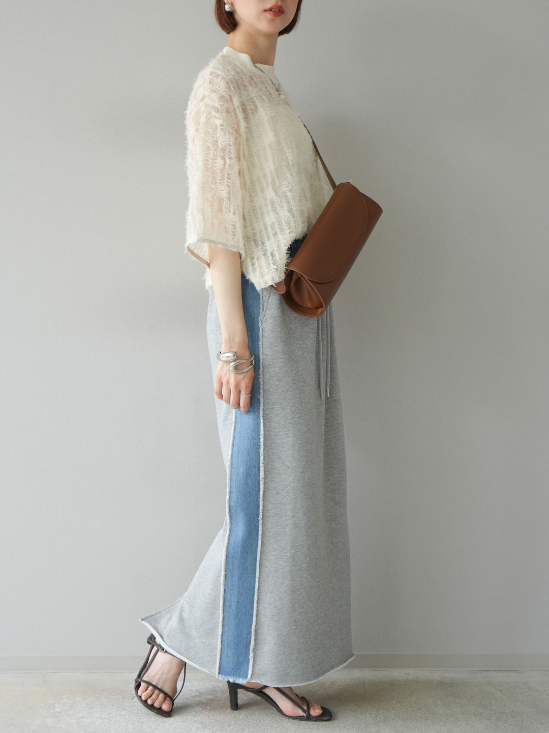 [予約]デニムドッキングスウェットスカート/グレー