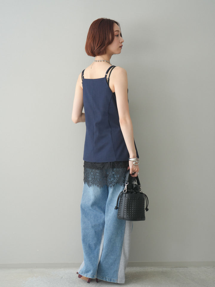 [予約]デニム切替スウェットパンツ/gray