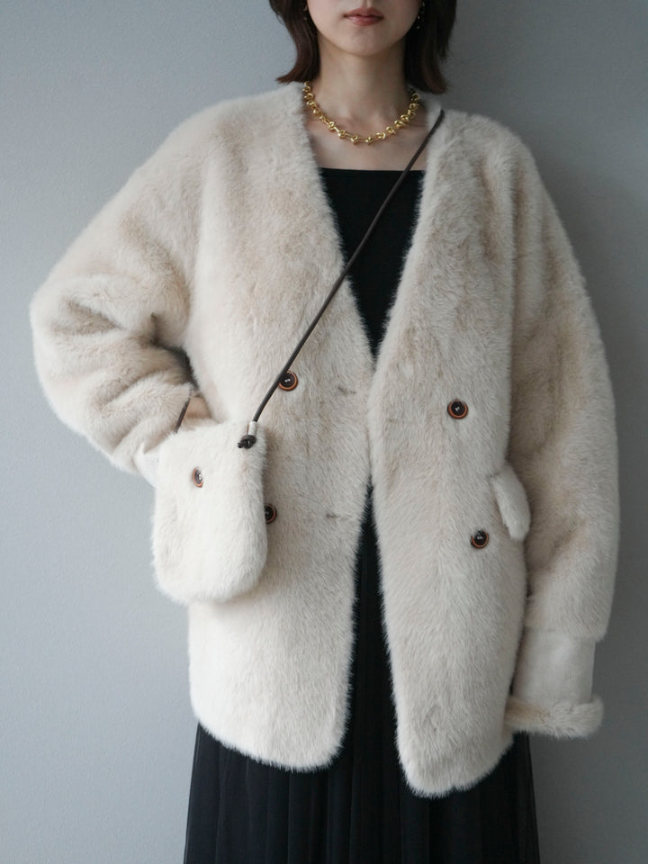 [SET]バッグ付エコファーノーカラーコート+チュールボリュームスカート(2set)