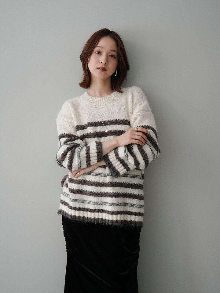 [SET]ステッチボーダーニットプルオーバー+選べるアクセセット(2set)