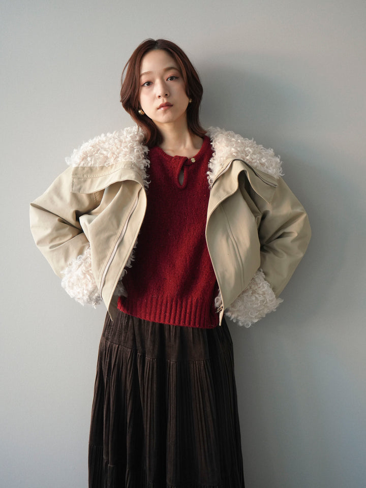 [SET]プードルファーダウンジャケット+ベロアティアードワッシャースカート(2set)