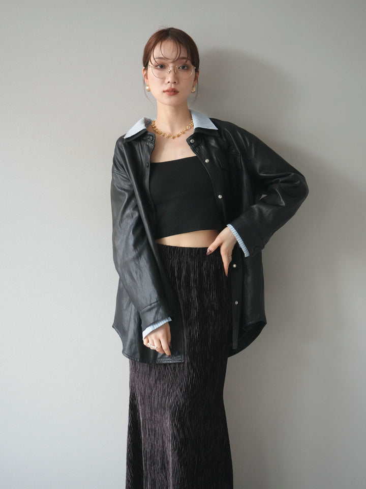 [予約]シャツレイヤードデザインレザージャケット/black