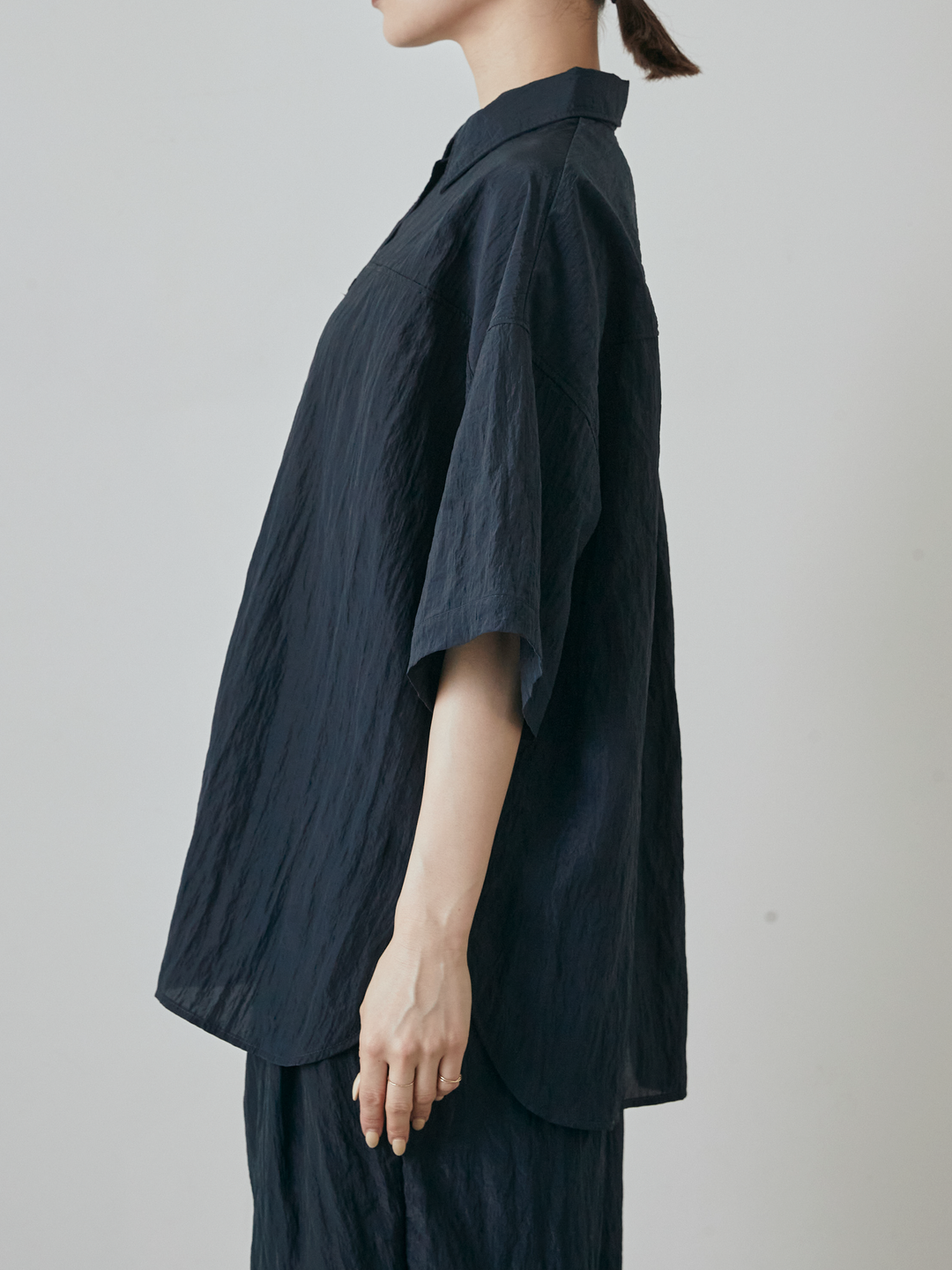 [予約]2WAYナイロンワッシャーハーフシャツ/ネイビー