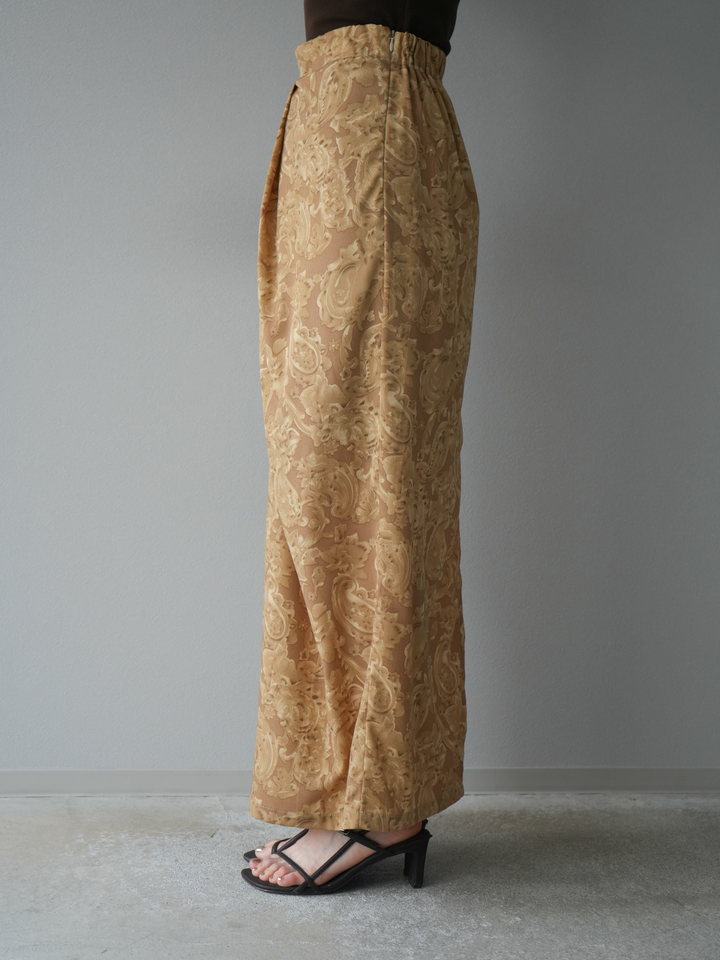 [予約]ペイズリープリントタックIラインスカート/ベージュ