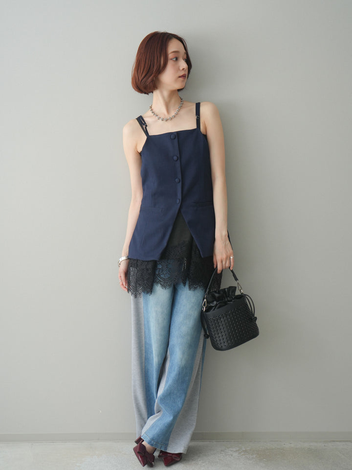 [予約]デニム切替スウェットパンツ/gray