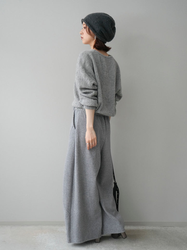 [SET]ツイストネックラメネップヤーンニットプルオーバー+ウエストベルトカーブラインスエットパンツ(2set)