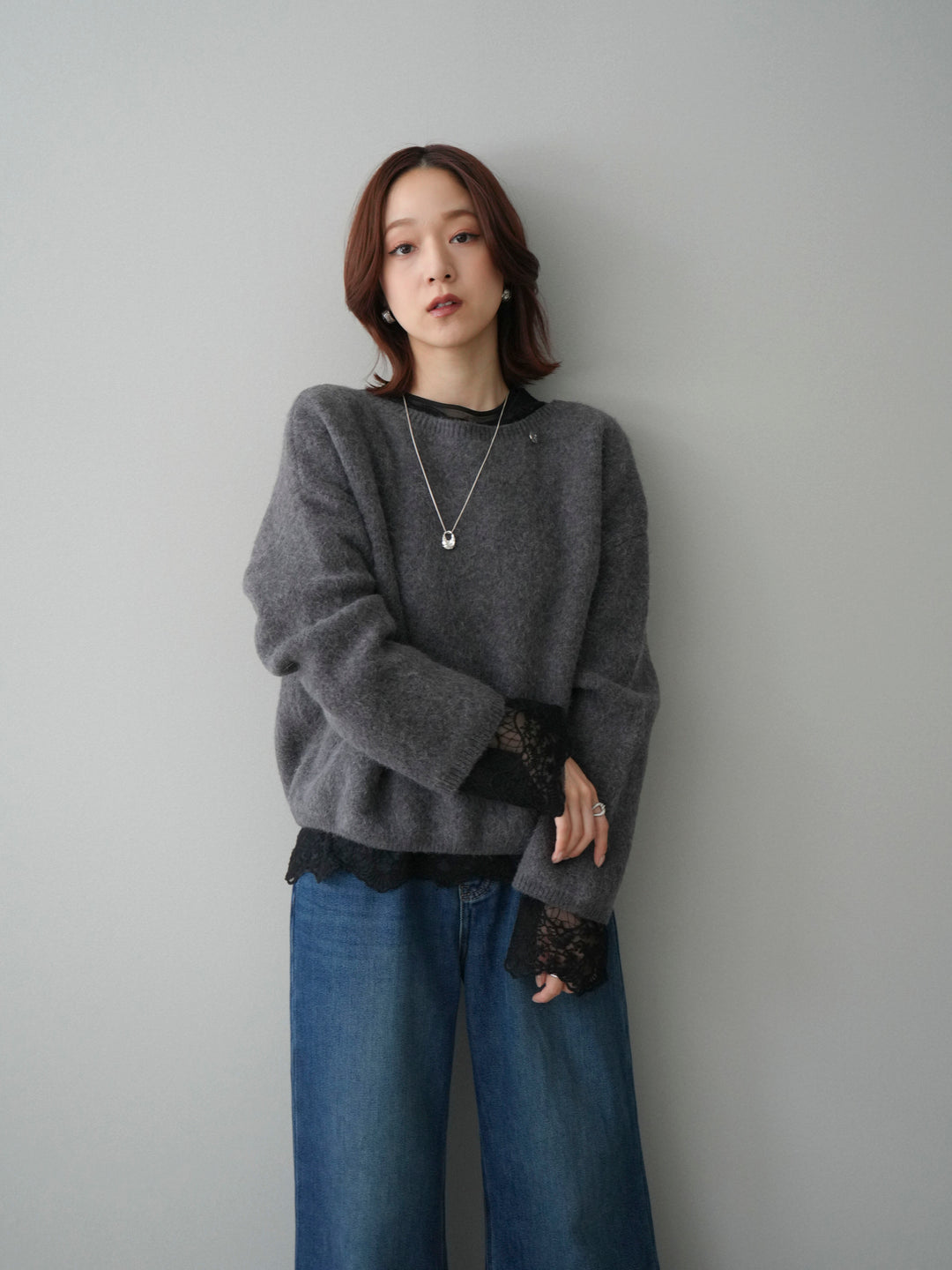 [予約]アンゴラタッチボートネッククロップドプルオーバー/charcoal