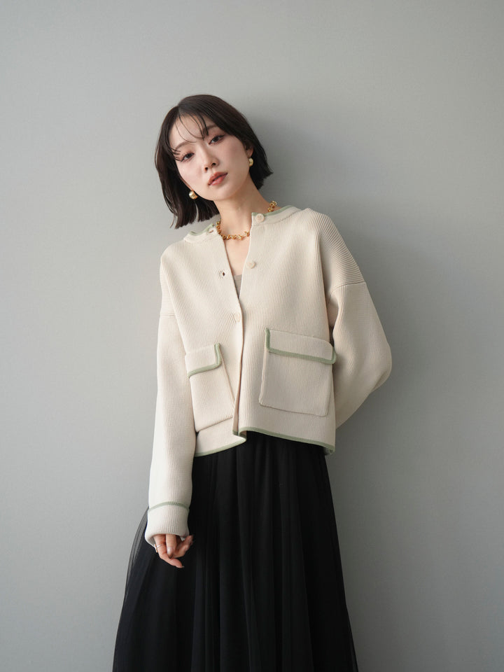 [SET]ポリエステル配色ニットカーディガン+選べるアクセセット(2set)