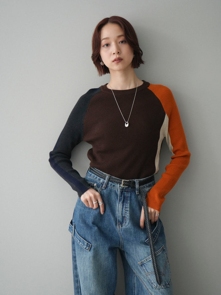 [SET]バイカラーラグランニットトップス+選べるアクセセット(2set)