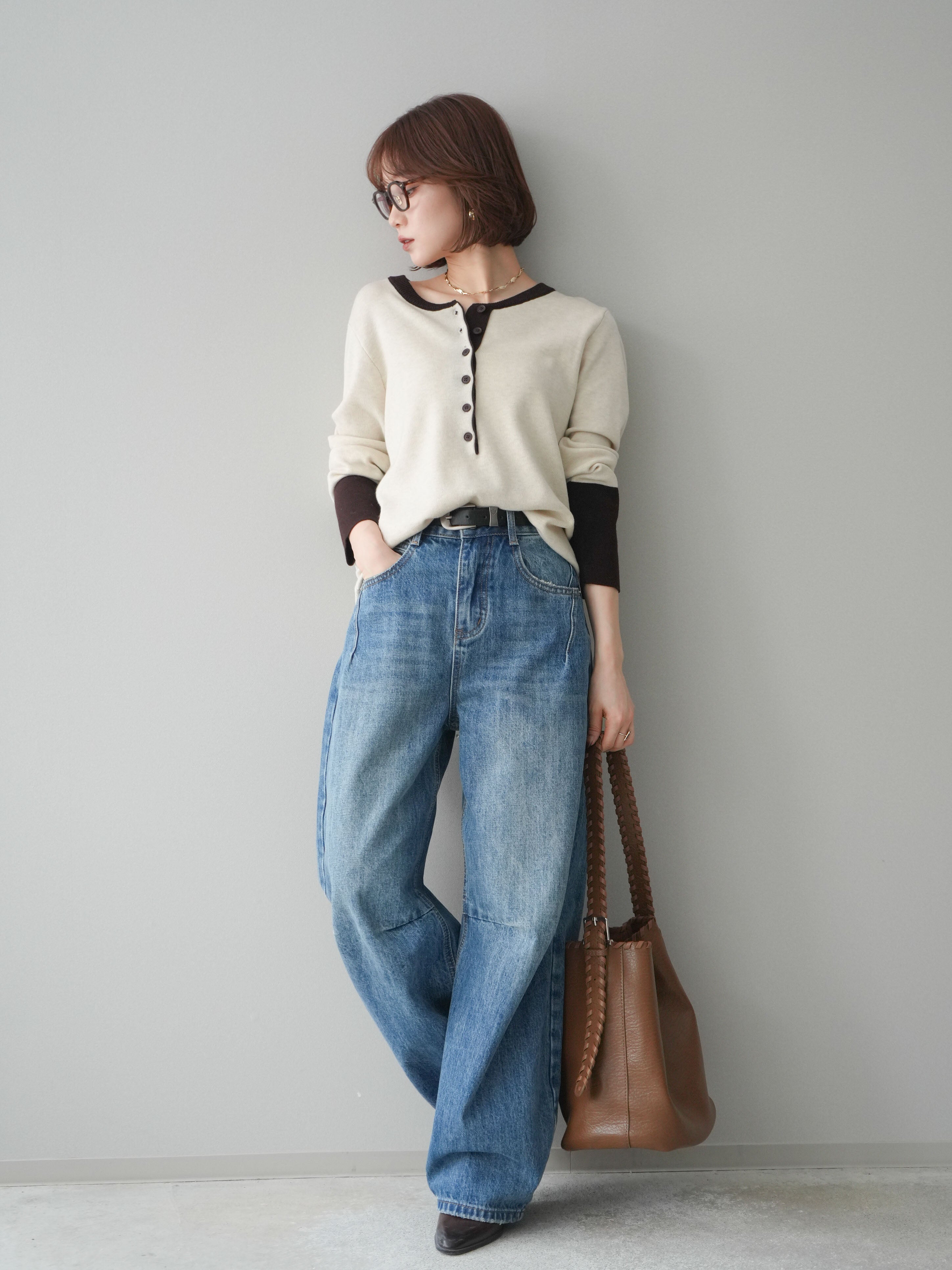 予約]ベルト付3Dカーブワイドデニムパンツ/blue – Lumier