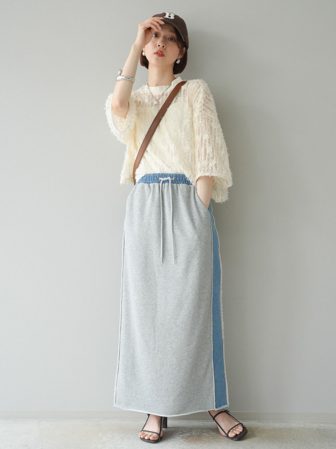 [予約]デニムドッキングスウェットスカート/グレー
