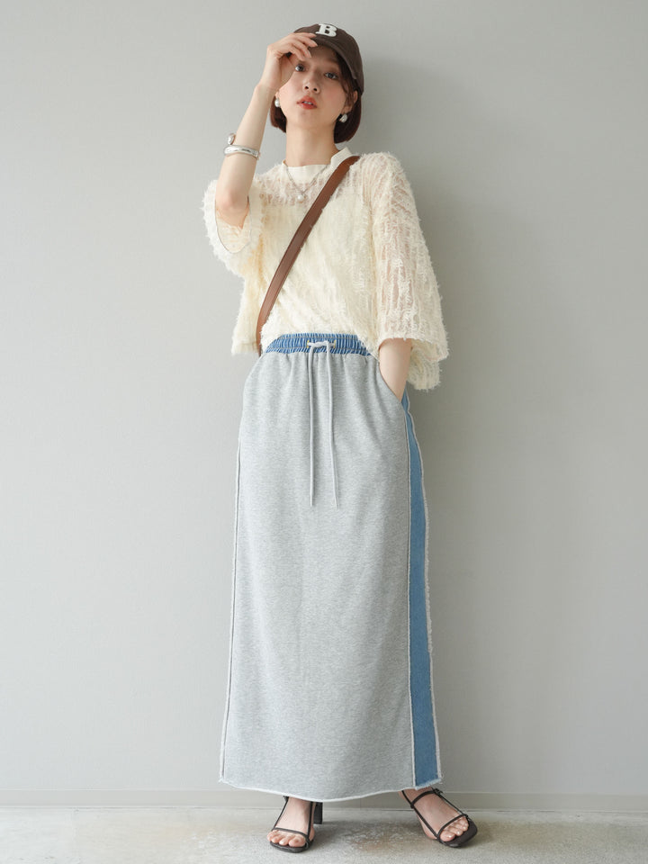 [予約]デニムドッキングスウェットスカート/グレー