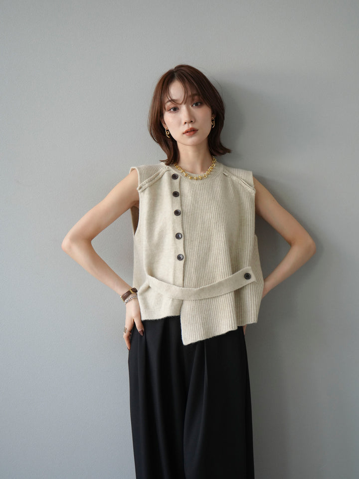 [4]レイヤードボタンニットベスト/オフホワイト