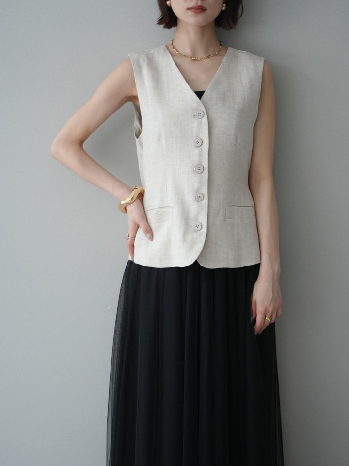 [予約]リネンタッチVネックジレ/ivory