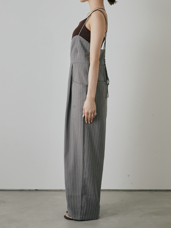 [予約]ヘリンボーンストライプサロペット/チャコール