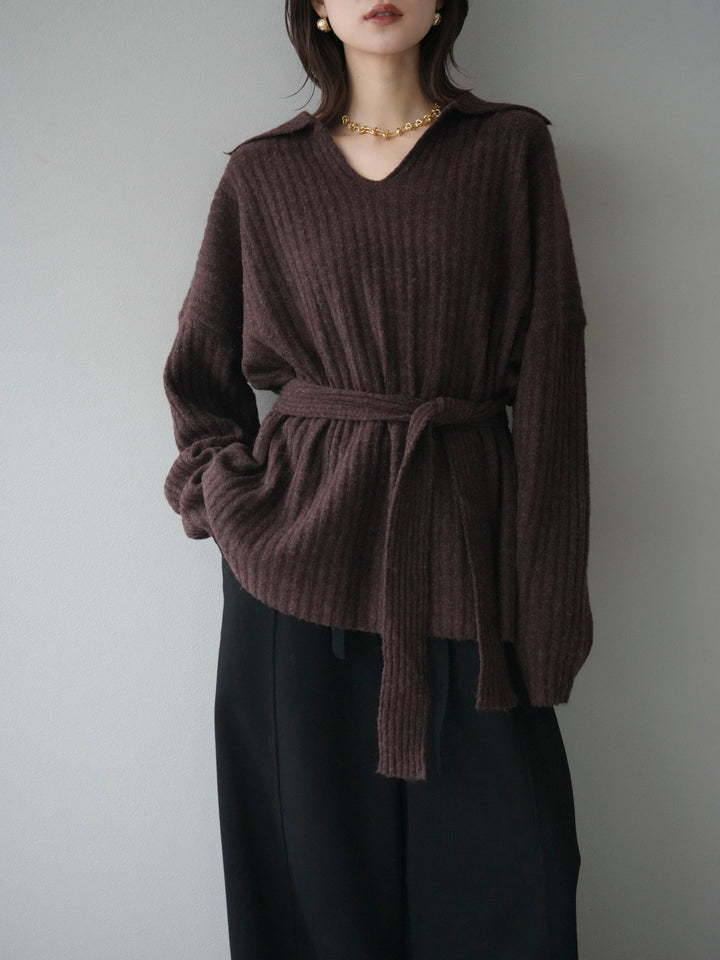 [予約]ワイドリブポロニットプルオーバー/brown