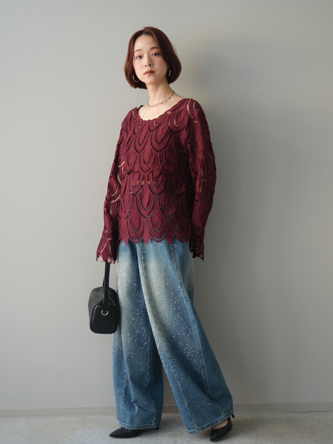 [予約]フロントビジューカーブデニムパンツ/blue