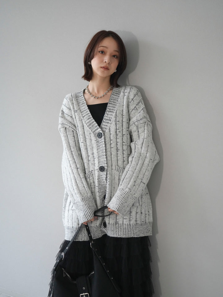 [予約]プレーティングオーバーニットカーディガン/white