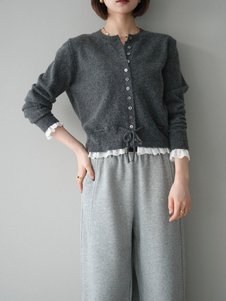 [SET]スカラップレース切り替ニットカーディガン+選べるアクセセット(2set)