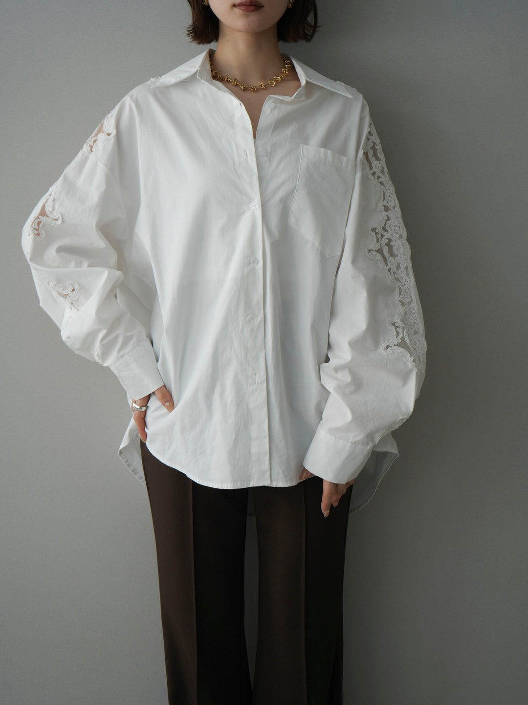 [SET]アームレースブロードシャツ+選べるアクセセット(2set)