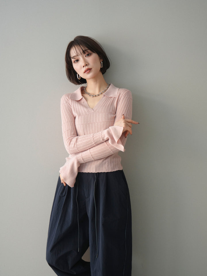 [予約]シアーリブスキッパーニットトップス/pink