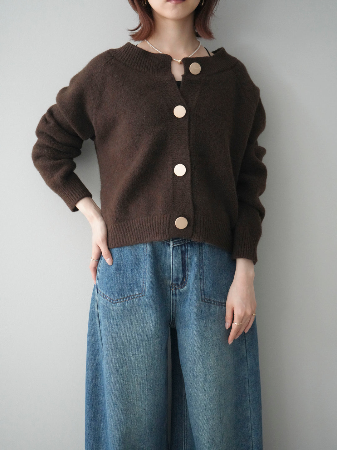 [予約]BIGボタンニットカーディガン/brown