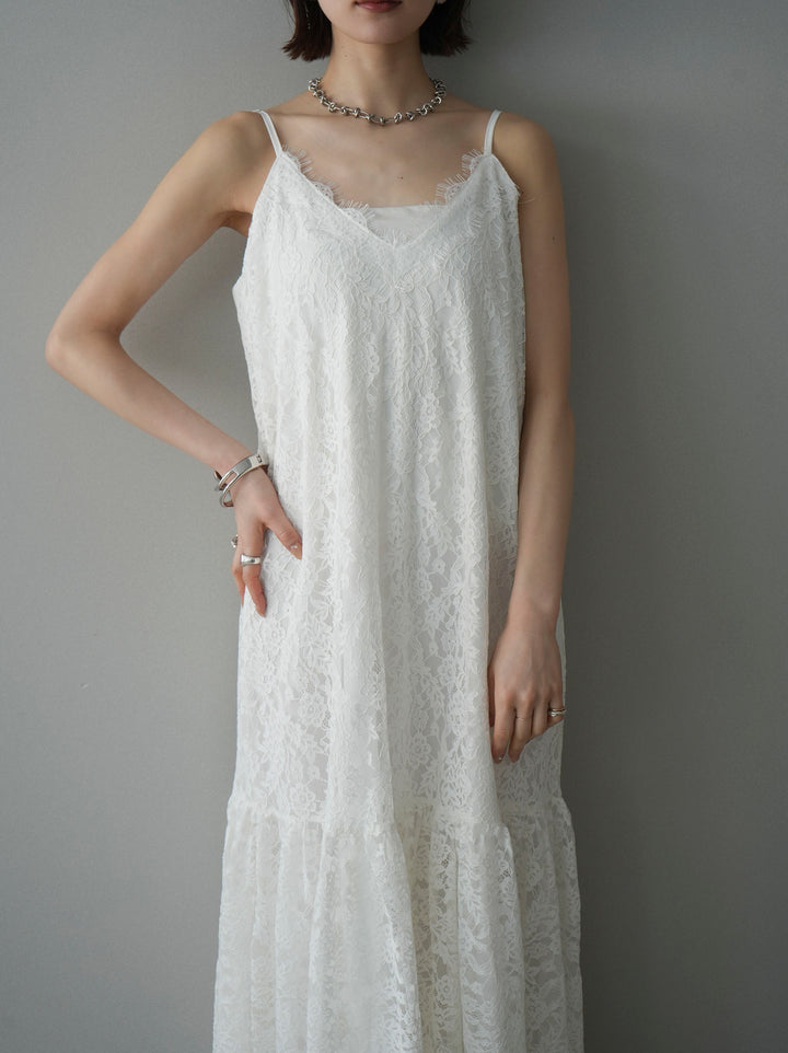 [予約]ギャザー切替レースキャミワンピース/white