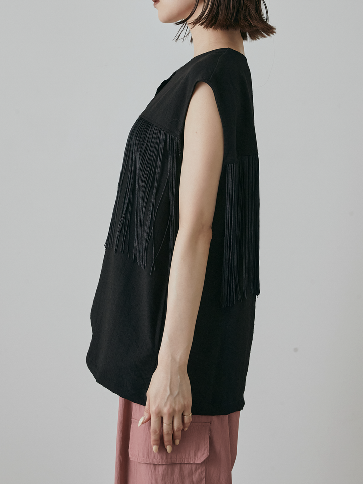 【預購】流蘇無袖上衣/黑色
