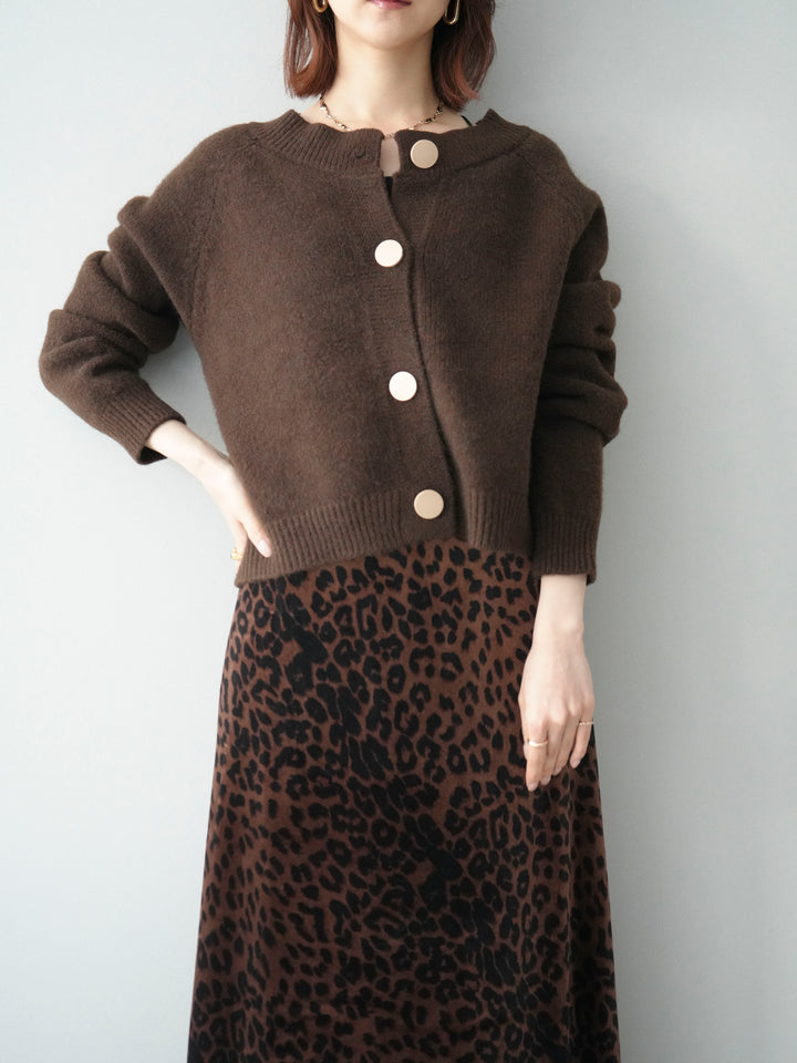 [SET]BIGボタンニットカーディガン+レオパードベロアナロースカート(2set)