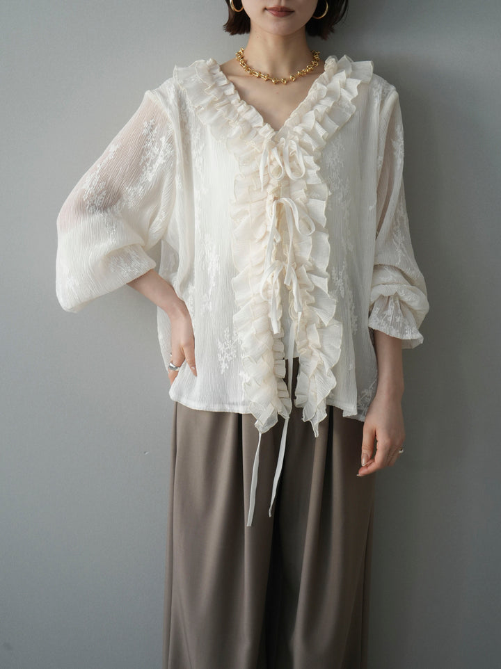 [SET]楊柳ラッフルフリルカーディガン+選べるアクセセット(2set)