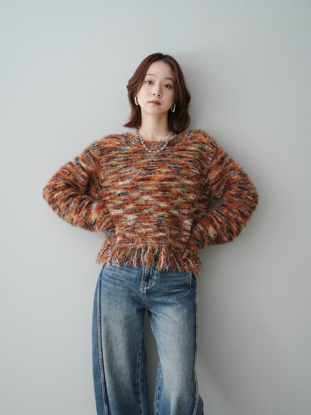 [SET]裾フリンジミックスヤーンシャギープルオーバー+裾フリンジミックスヤーンシャギープルオーバー(2set)