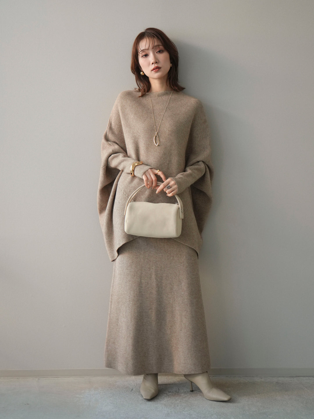 [SET]ウール混ドルマンニット&スカートSET UP(2set)