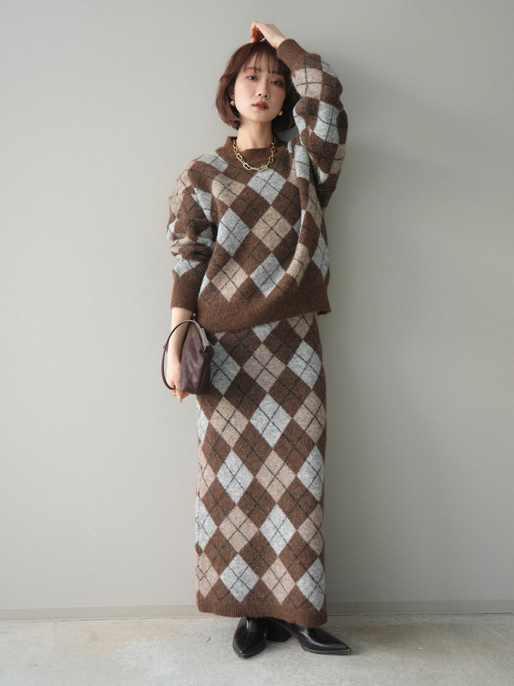 [SET]アーガイルニットプルオーバー&ロングスカートSET UP(2set)