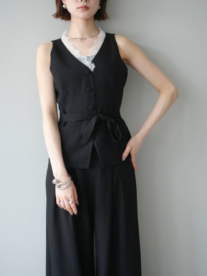 【套裝】蕾絲邊背心和垂褶褲套裝（2 套）