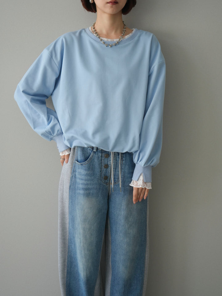 [予約]袖レースカットバルーンプルオーバー/sax