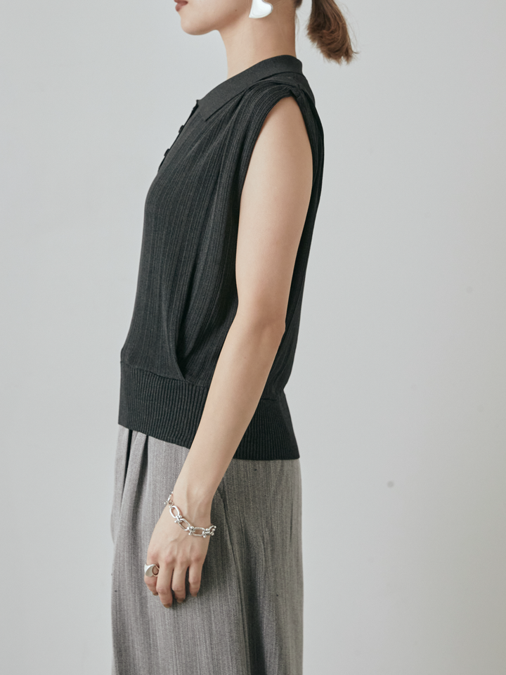 [予約]ランダムリブポロニットベスト/チャコール