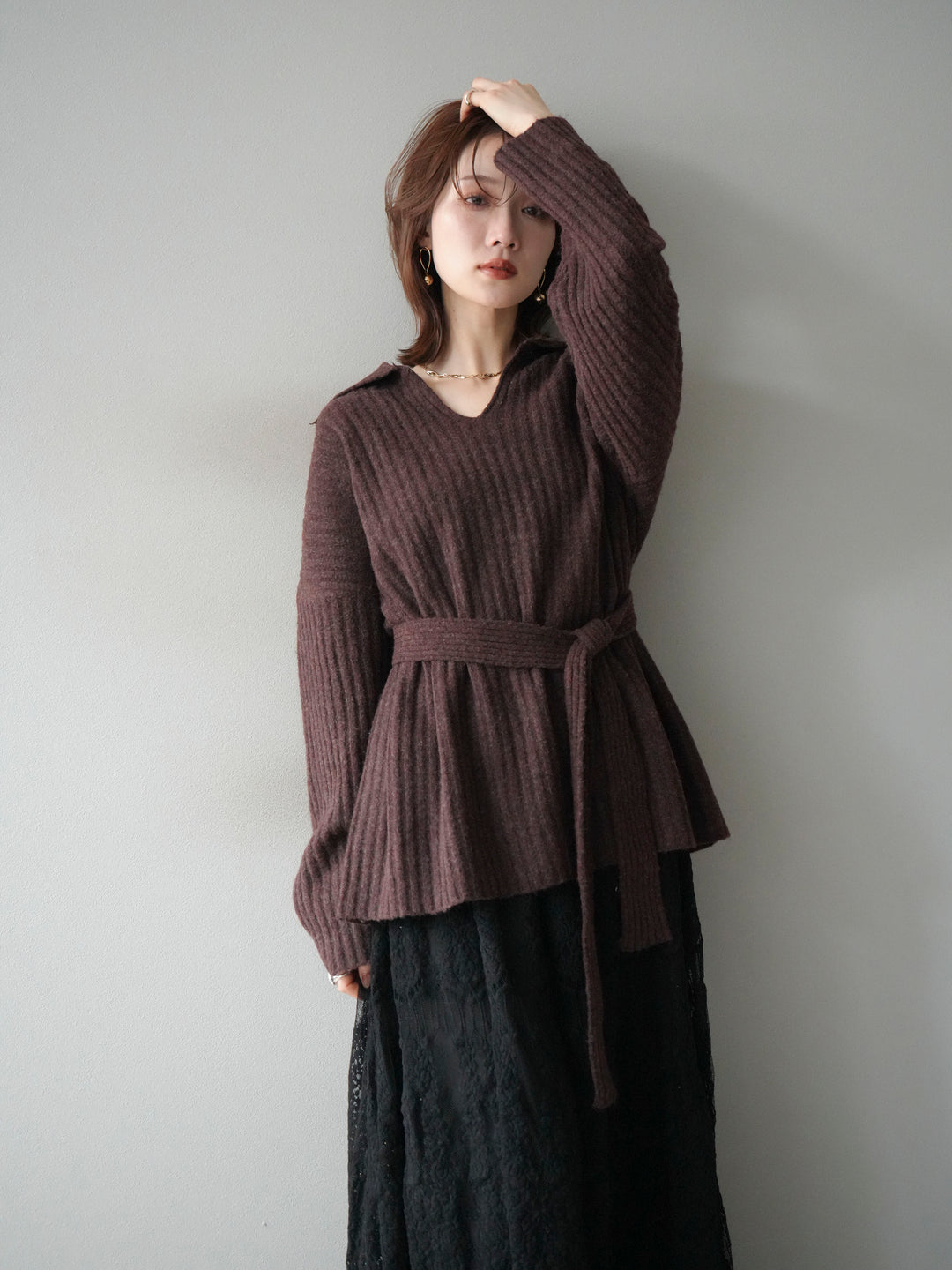 [予約]ワイドリブポロニットプルオーバー/brown