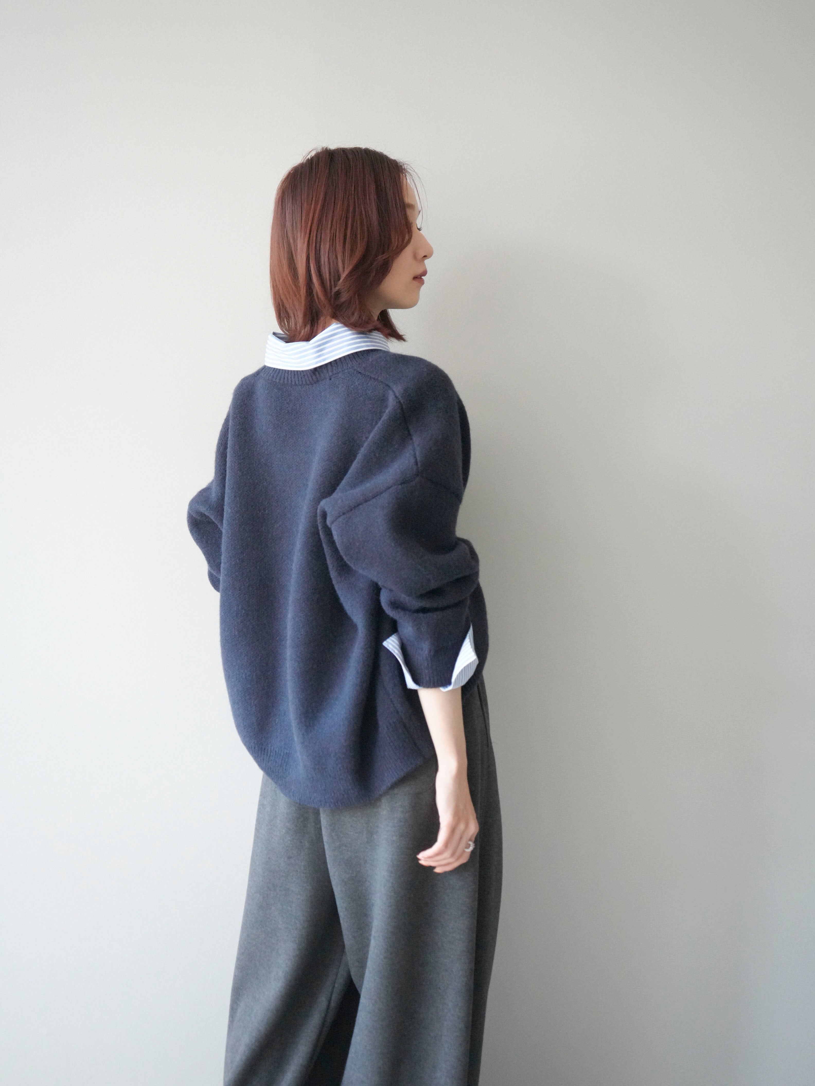 予約]2WAYストライプ襟ニットプルオーバー/navy – Lumier