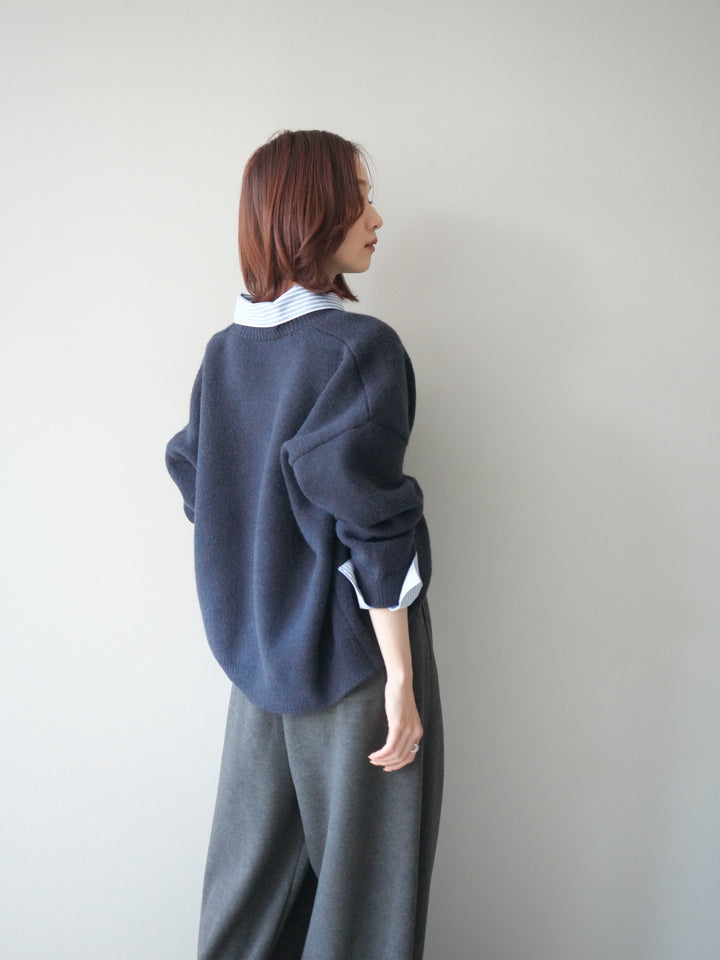 [予約]2WAYストライプ襟ニットプルオーバー/navy