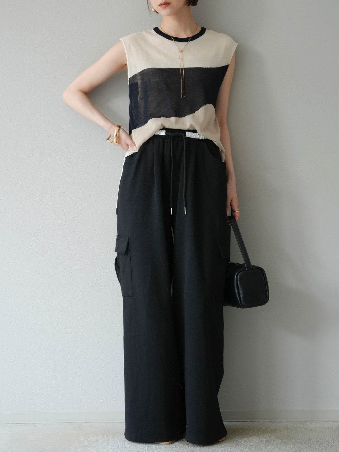 【預購】腰部側袋運動褲/黑色