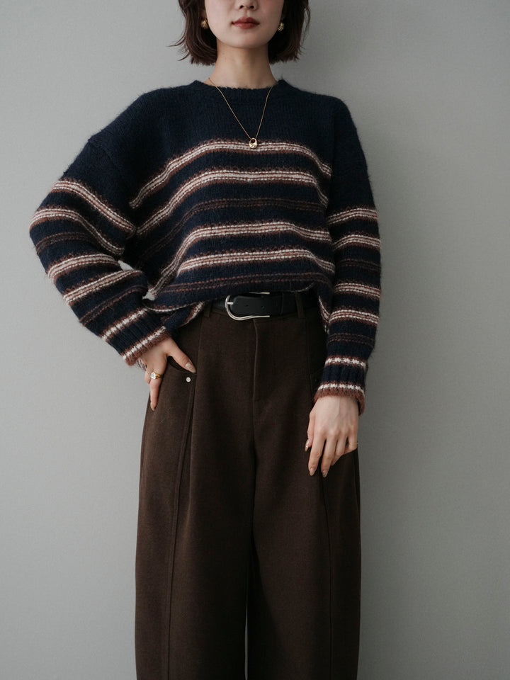 [予約]ステッチボーダーニットプルオーバー/navy