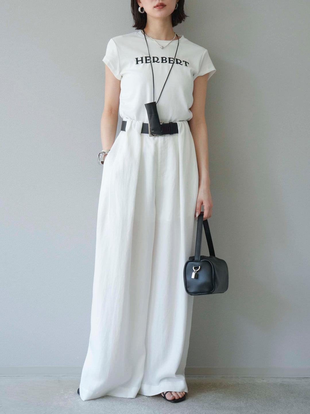 【預購】寬褲配大帶/象牙白