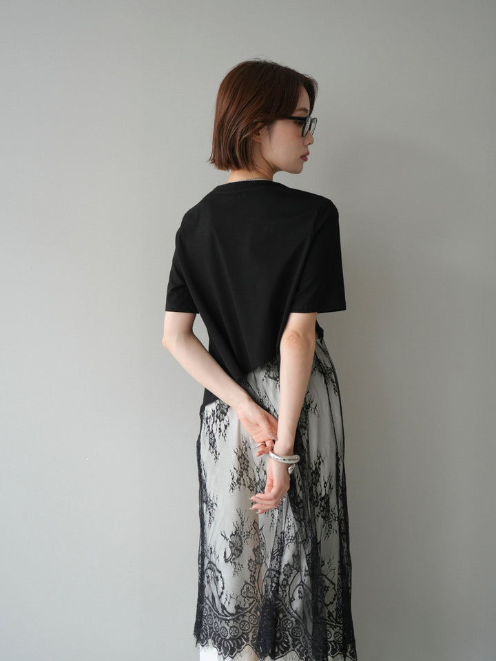 [予約]レースドッキングレイヤードワンピースTEE/black