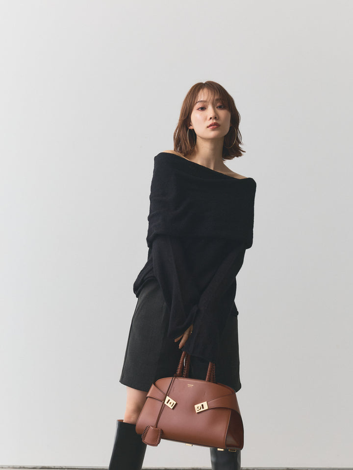 【Allure】[SET]オフショルシアーニットプルオーバー+ウールライクハーフパンツ(2set)